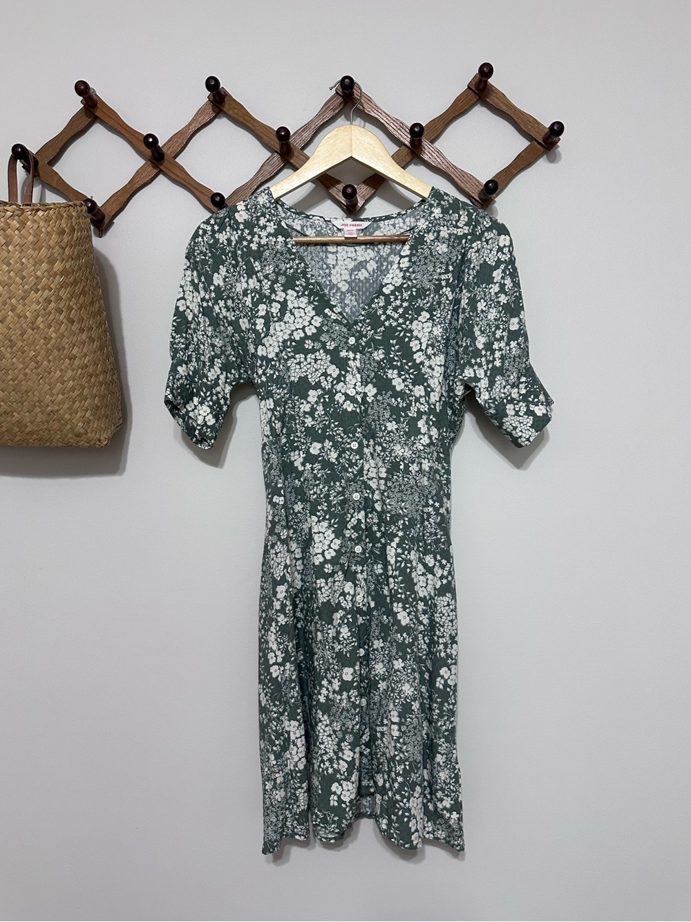 Joe Fresh Olive Green Floral Midi Dress